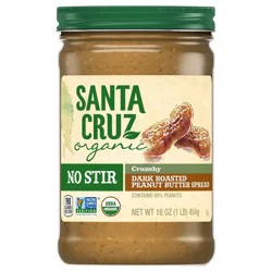 Santa Cruz Organic No Stir Crunchy Dark Roasted Peanut Butter Spread, 16 Ounces