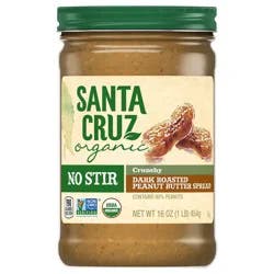 Santa Cruz Organic No Stir Crunchy Dark Roasted Peanut Butter Spread, 16 Ounces