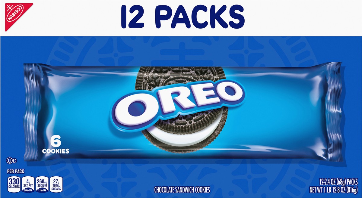 slide 6 of 9, OREO Chocolate Sandwich Cookies, 12 Snack Packs (6 Cookies Per Pack), 28.8 oz