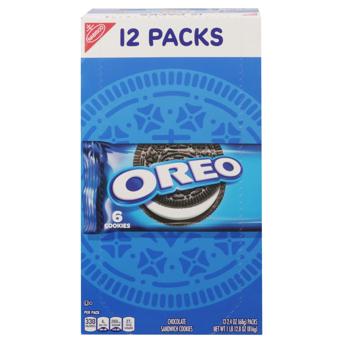 slide 1 of 9, OREO Chocolate Sandwich Cookies, 12 Snack Packs (6 Cookies Per Pack), 28.80 oz