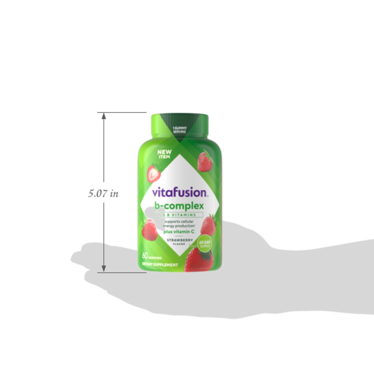 slide 11 of 15, vitafusion B-Complex Gummy Dietary Supplements, with 5 B Vitamins to Support Cellular Energy Production (1), plus Vitamin C, Strawberry Flavor, 60 Count, 60 ct