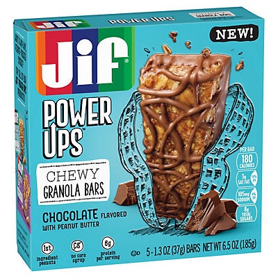 slide 1 of 1, Jif Power Ups Chocolate Peanut Butter Chewy Granola Bars, 5 ct; 1.3 oz