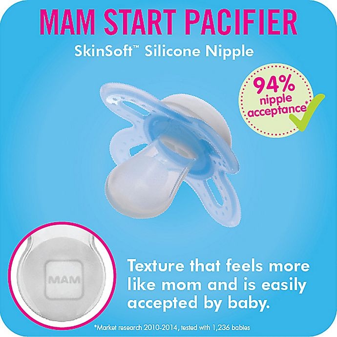 slide 5 of 14, MAM Start Tender Orthodontic Pacifier - Clear/Blue, 1 ct