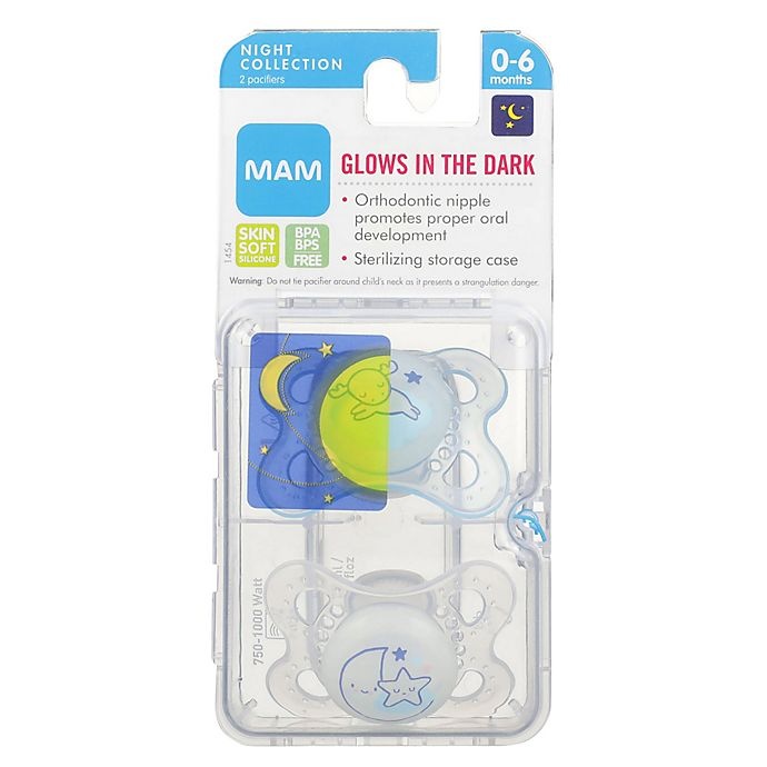 slide 2 of 9, MAM Night Age 0-6 Months Glow-in-the-Dark Pacifier - Blue, 2 ct; 0-6 M