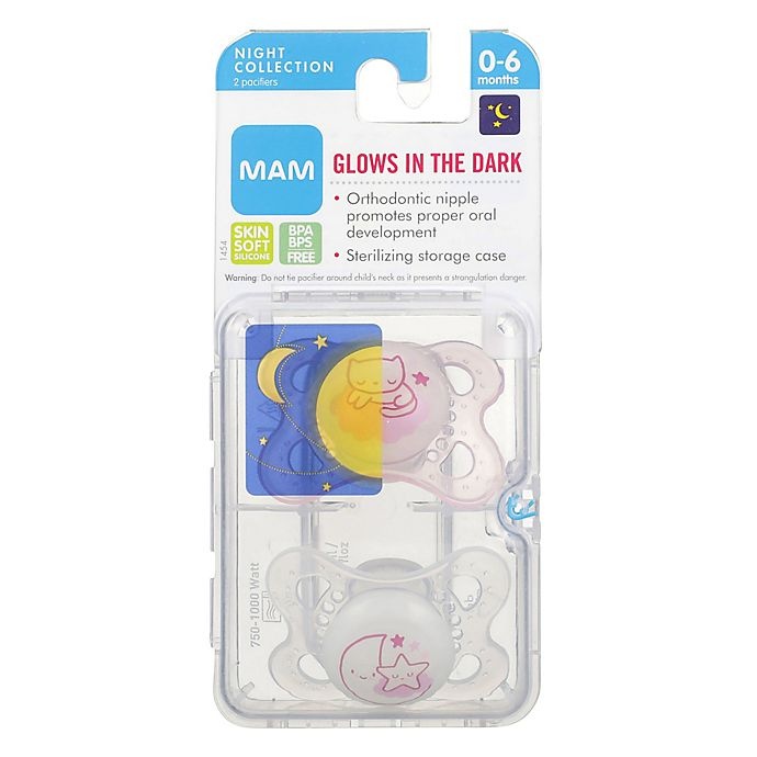slide 2 of 9, MAM Night Age 0-6 Months Glow-in-the-Dark Pacifier - Pink, 2 ct; 0-6 M
