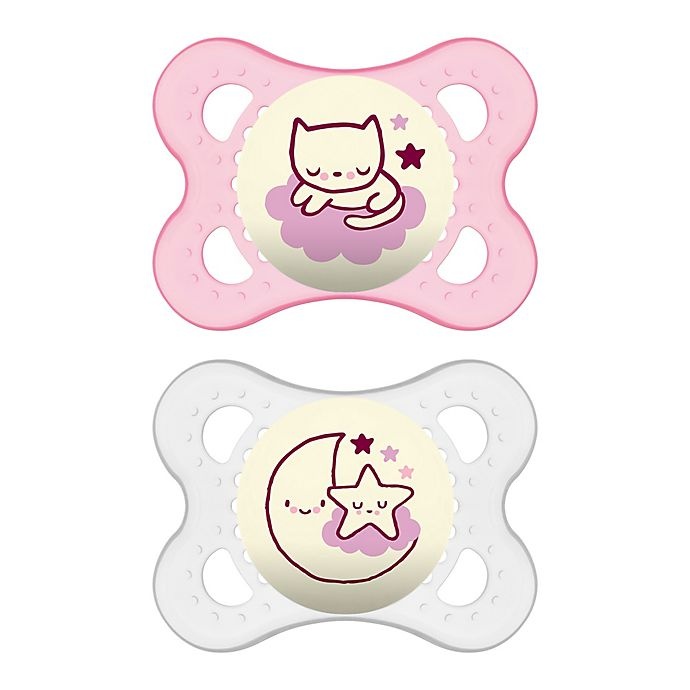 slide 1 of 9, MAM Night Age 0-6 Months Glow-in-the-Dark Pacifier - Pink, 2 ct; 0-6 M
