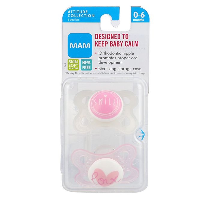 slide 2 of 7, MAM Attitude 0-6 Months Orthodontic Pacifier - Pink/Clear, 2 ct; 0-6 M