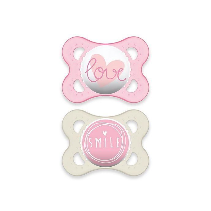 slide 1 of 7, MAM Attitude 0-6 Months Orthodontic Pacifier - Pink/Clear, 2 ct; 0-6 M