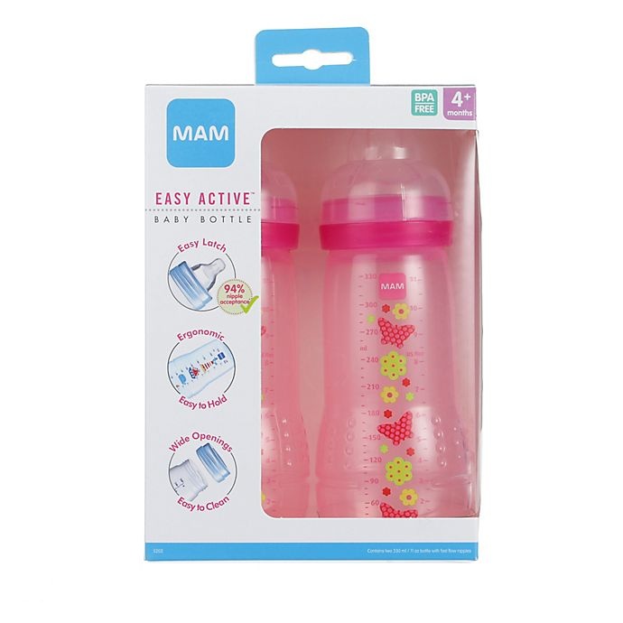 slide 2 of 2, MAM 11 oz. Easy Active Bottle - Pink, 2 ct