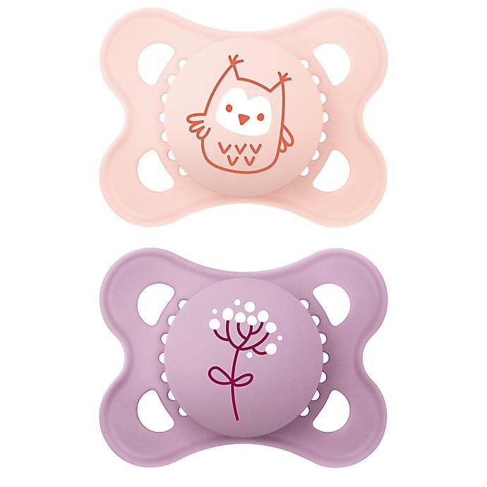 slide 1 of 2, MAM Matte Owl and Flower 0-6M Pacifiers, 2 ct