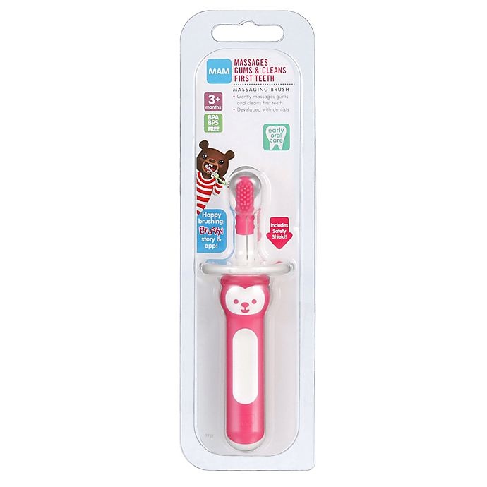 slide 2 of 2, MAM Brushy the Bear Massaging Toothbrush - Pink, 1 ct