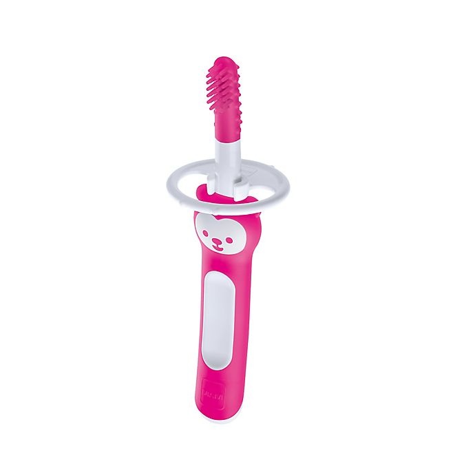 slide 1 of 2, MAM Brushy the Bear Massaging Toothbrush - Pink, 1 ct