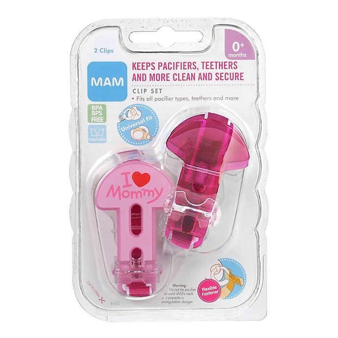 slide 2 of 3, MAM Love & Affection I Love Mommy Paci Clip with Leash Set - Pink, 1 ct