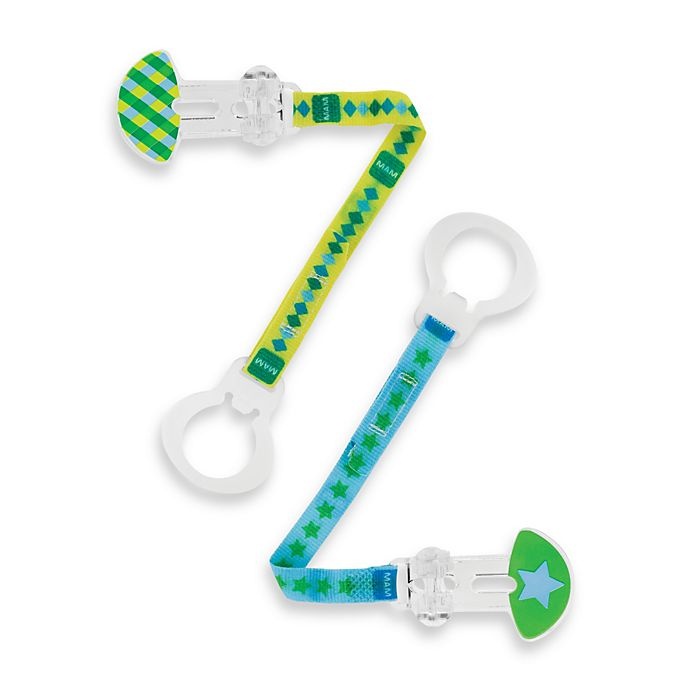 slide 1 of 1, MAM Paci Clip with Leash - Blue/Yellow, 2 ct