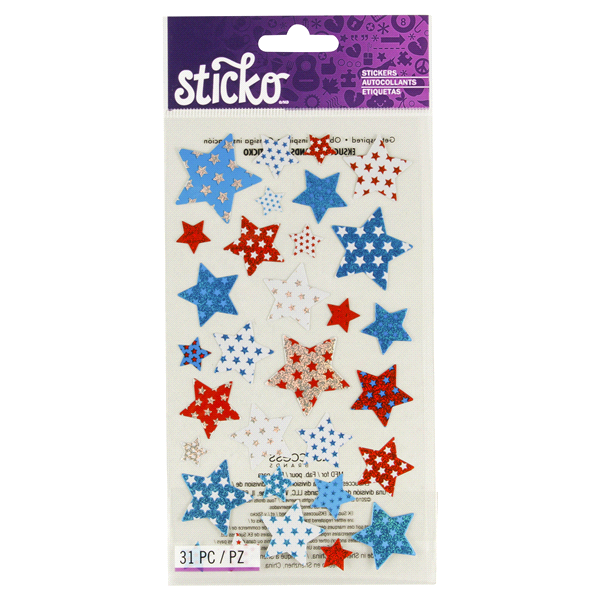 slide 1 of 1, Sticko Stickers Red White Blue Stars, 31 ct