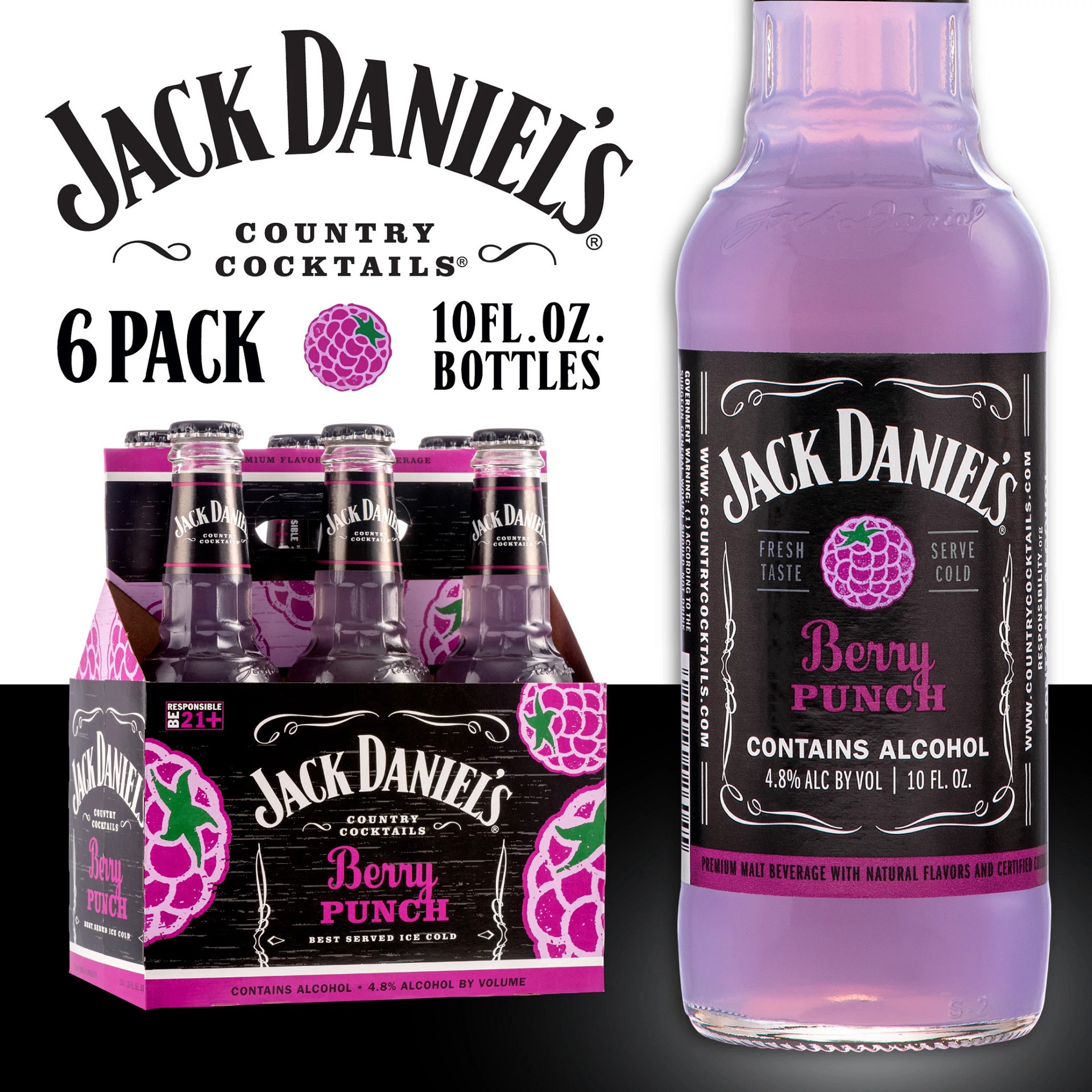 slide 2 of 9, Jack Daniel's Berry Punch Country Cocktails 6 - 10 fl oz Bottles, 6 ct; 10 oz