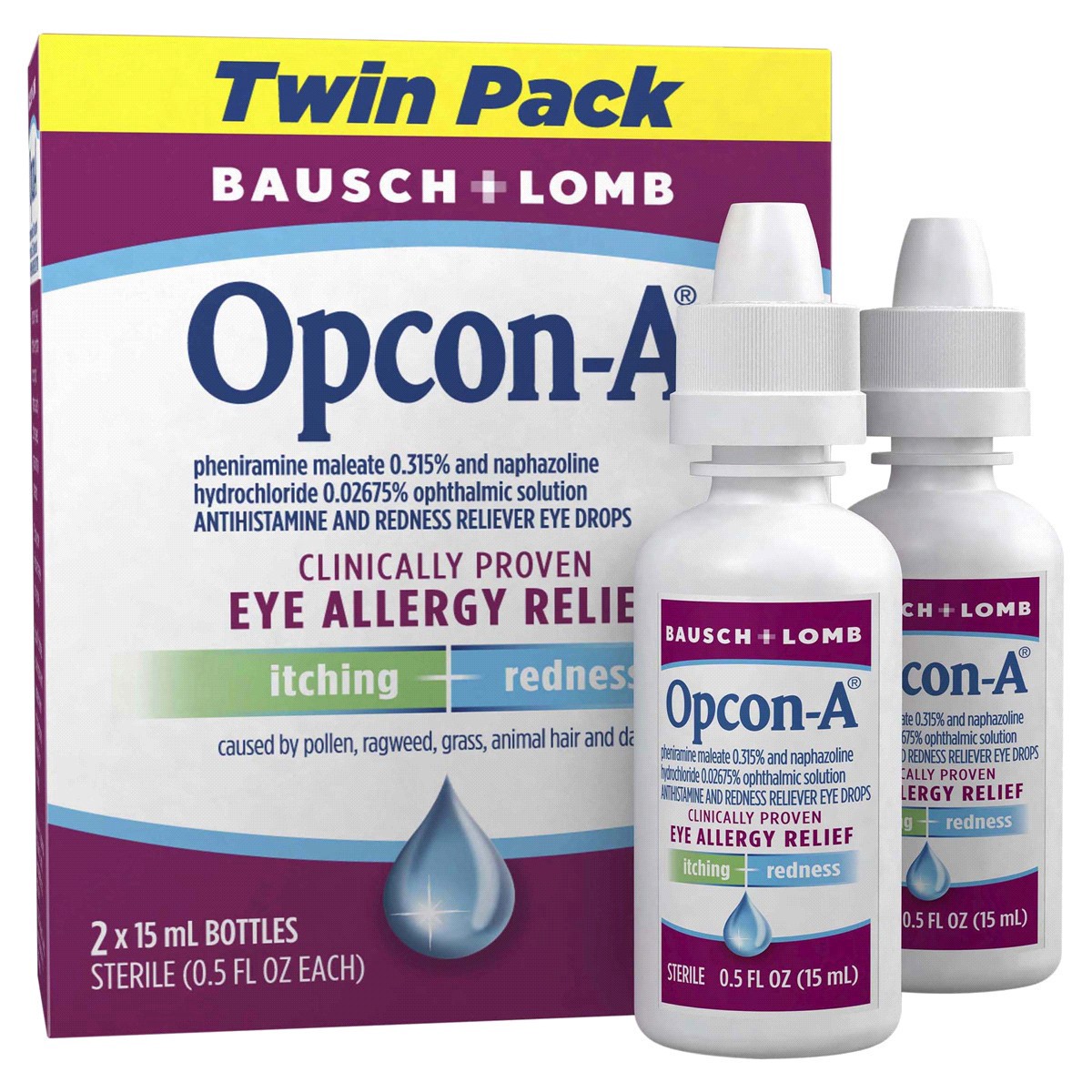 slide 1 of 13, Bausch + Lomb Opcon-A Twin Pack Eye Allergy Relief 2 ea, 2 ct