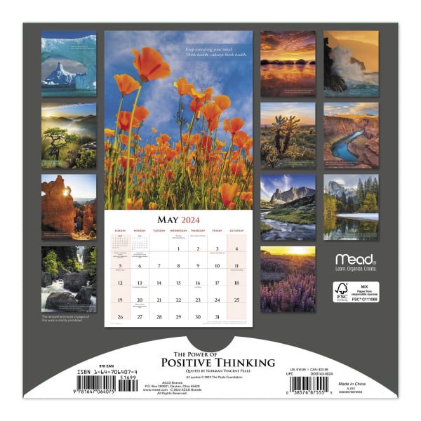 slide 2 of 2, 2023-2024 Day Dream 16-Month Wall Calendar, 12"" X 12"", The Power Of Positive Thinking, September 2023 To December 2024 , Odd14328, 1 ct