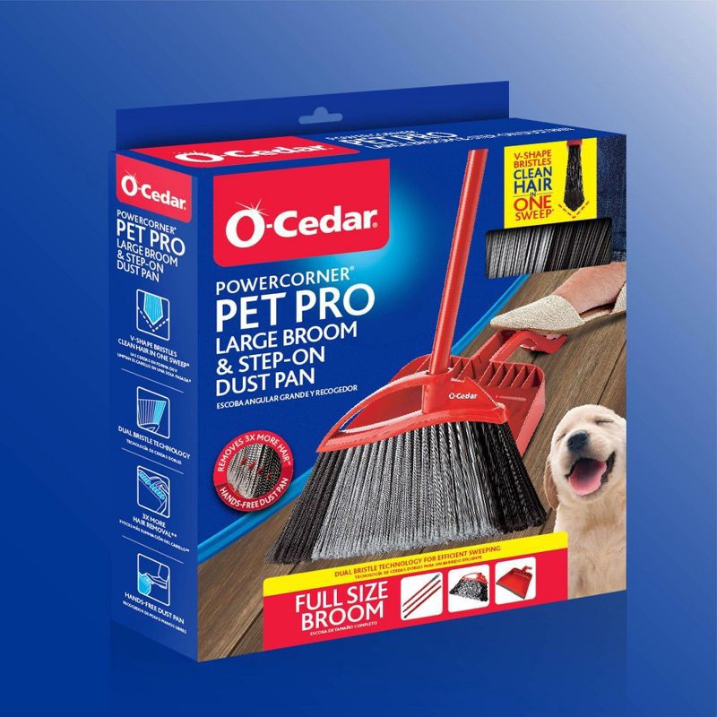 slide 2 of 9, O-Cedar PowerCorner Pet Pro Disassembled Broom with Step-On Dustpan - 3ct, 1 ct
