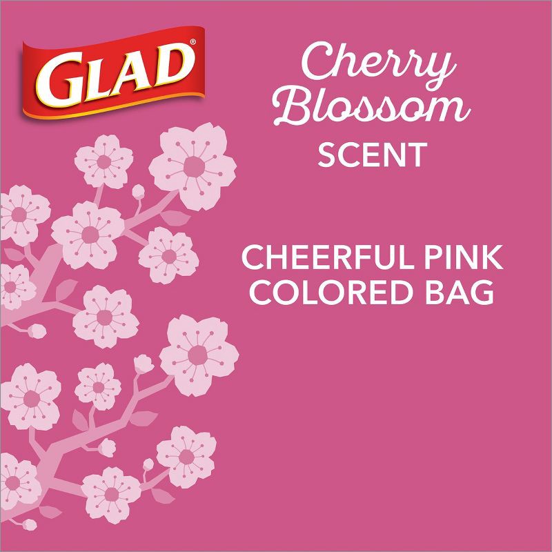 slide 9 of 9, Glad Small Drawstring Trash Bags - Cherry Blossom - 34ct/4gal, 34 ct, 4 gal