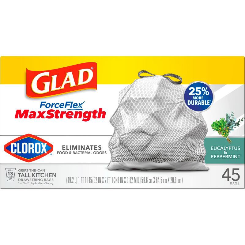 Glad ForceFlexPlus with Clorox Tall Kitchen Eucalyptus Peppermint