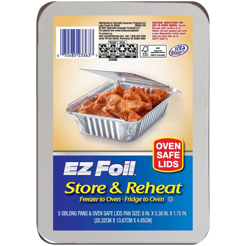 slide 1 of 7, EZ Foil Store and Reheat Oblong Pan with Oven Safe Lid - 5ct, 5 ct