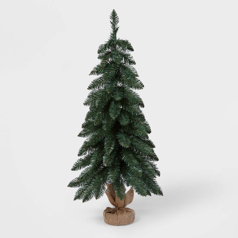 slide 1 of 4, 3' Unlit Downswept Alberta Spruce Mini Artificial Christmas Tree with Burlap Base - Wondershop™, 1 ct