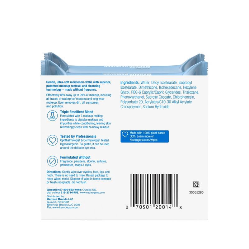 slide 2 of 10, Neutrogena Makeup Remover Wipes - Ultra Soft Micellar Facial Cleansing - Fragrance Free - 50ct, 50 ct