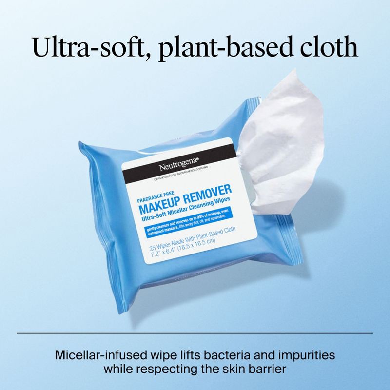 slide 8 of 10, Neutrogena Makeup Remover Wipes - Ultra Soft Micellar Facial Cleansing - Fragrance Free - 50ct, 50 ct
