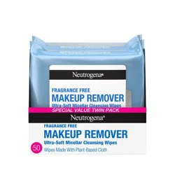Neutrogena Makeup Remover Wipes - Ultra Soft Micellar Facial Cleansing - Fragrance Free - 50ct: Paraben-Free, Sulfate-Free, Alcohol-Free