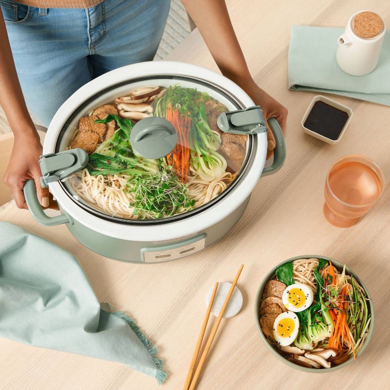 slide 4 of 6, Crock-Pot 6qt Cook & Carry One Touch Programmable Slow Cooker Moonshine Green, 6 qt