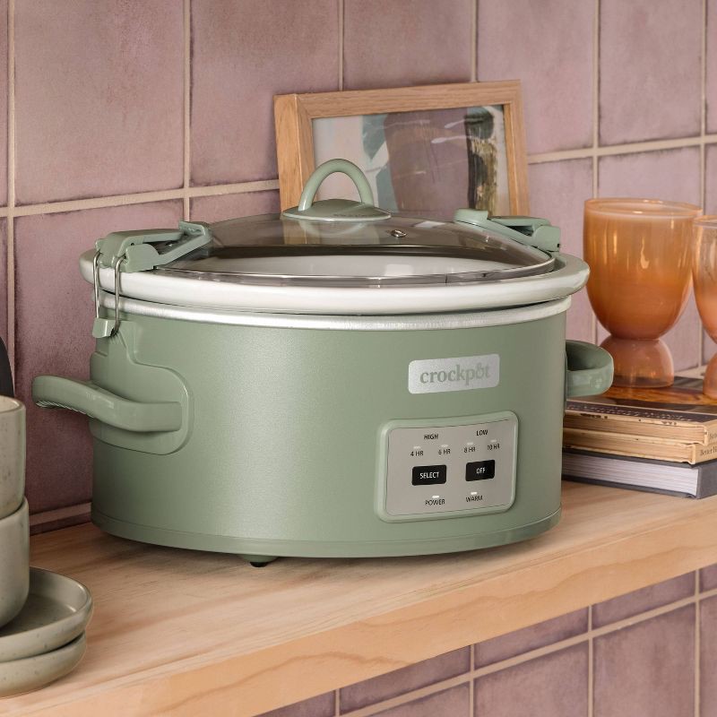 slide 6 of 6, Crock-Pot 6qt Cook & Carry One Touch Programmable Slow Cooker Moonshine Green, 6 qt