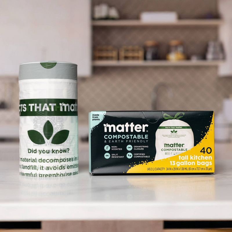 slide 7 of 19, Matter Compostable Tall Kitchen Trash Bags - 13gal/40ct, 40 ct; 13 gal