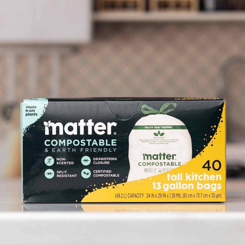 slide 8 of 19, Matter Compostable Tall Kitchen Trash Bags - 13gal/40ct, 40 ct; 13 gal