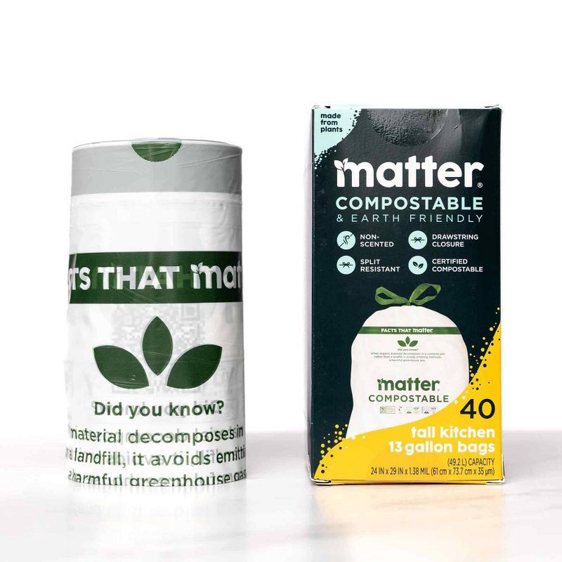 slide 9 of 19, Matter Compostable Tall Kitchen Trash Bags - 13gal/40ct, 40 ct; 13 gal