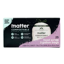 Matter Compostable Small Kitchen Scrap Trash Bags - 3gal/25ct