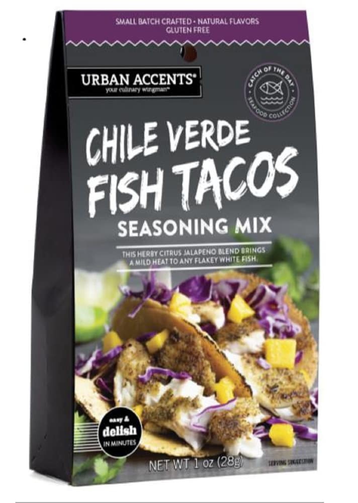 slide 1 of 1, Urban Accents Chile Verde Fish Tacos Seasoning Mix, 1 oz