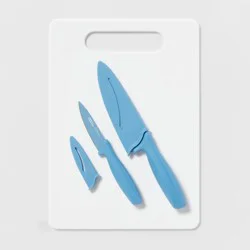 10"x14" Poly Cutting Board and 2pc Knife Set Blue - Room Essentials™