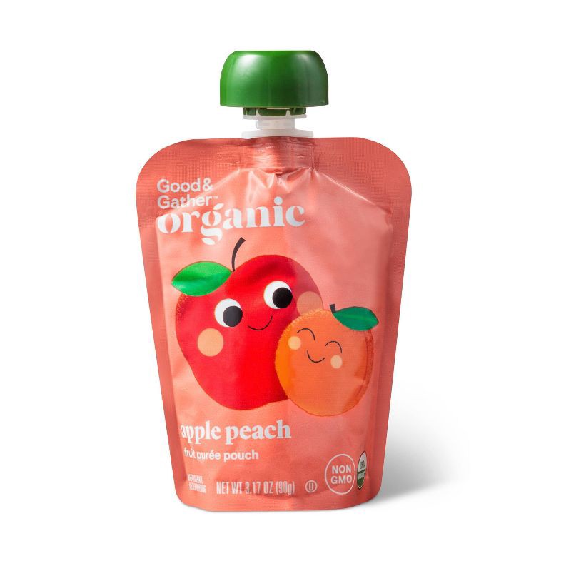 slide 2 of 3, Organic Apple Peach Fruit Purée Pouches - 38.04oz/12ct - Good & Gather™, 38.04 oz, 12 ct