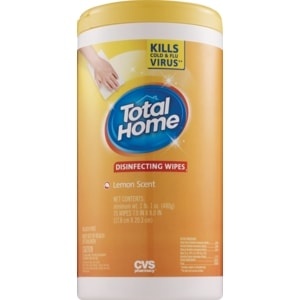 slide 1 of 1, Total Home By CVS Disinfecting Wipes Lemon Fresh, 75 ct