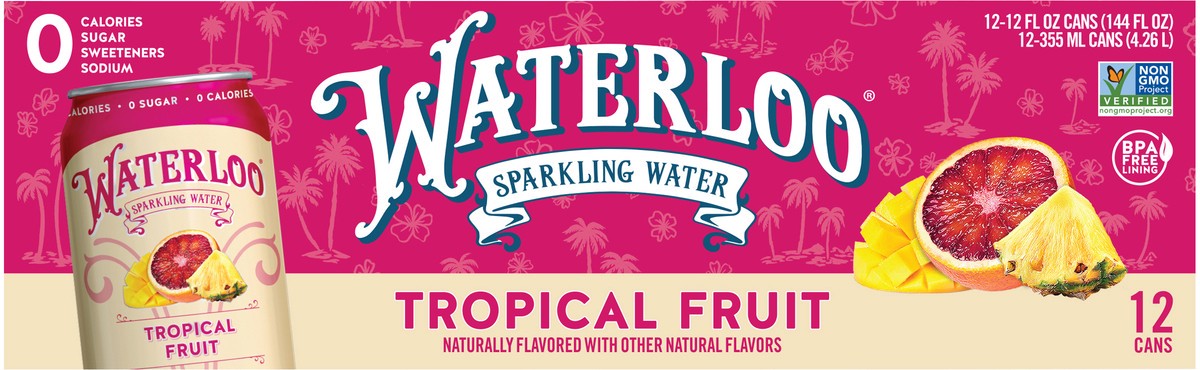 slide 4 of 6, Waterloo Tropical Fruit Sparkling Water - 12pk / 12 fl oz Cans, 12 ct; 12 fl oz