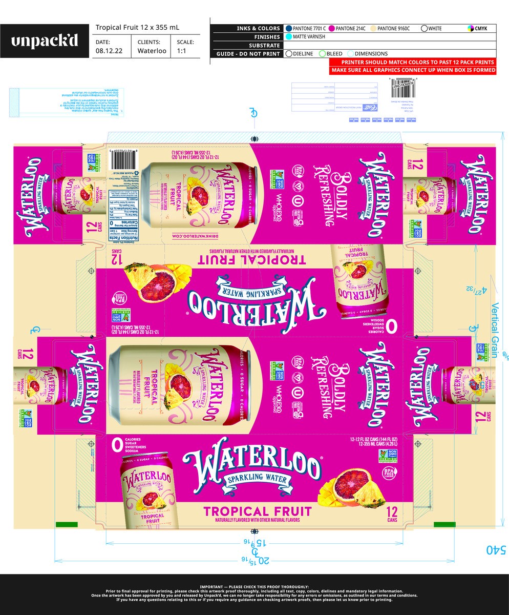 slide 5 of 6, Waterloo Tropical Fruit Sparkling Water - 12pk / 12 fl oz Cans, 12 ct; 12 fl oz