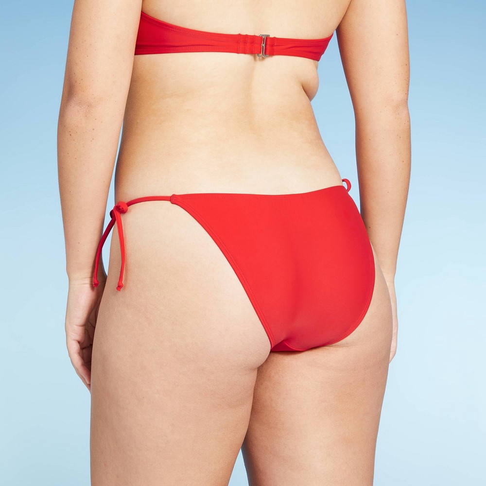 slide 6 of 7, Juniors' High Leg Scoop String Bikini Bottom - Xhilaration Red L, 1 ct