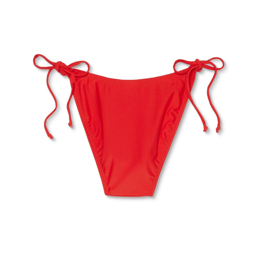 slide 4 of 7, Juniors' High Leg Scoop String Bikini Bottom - Xhilaration Red L, 1 ct