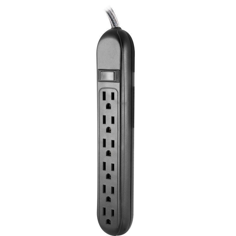 slide 5 of 7, Cordinate 6 Outlet Grounded Power Strip with 3' Braided Cord Black/Gray, 1 ct
