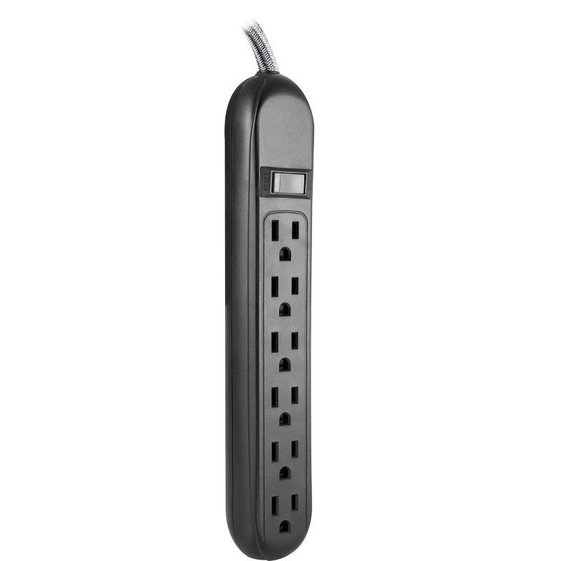 slide 6 of 7, Cordinate 6 Outlet Grounded Power Strip with 3' Braided Cord Black/Gray, 1 ct