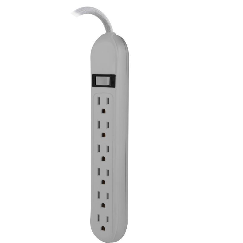 slide 5 of 6, Cordinate 6 Outlet Grounded Power Strip with 3' Braided Cord White/Gray, 1 ct