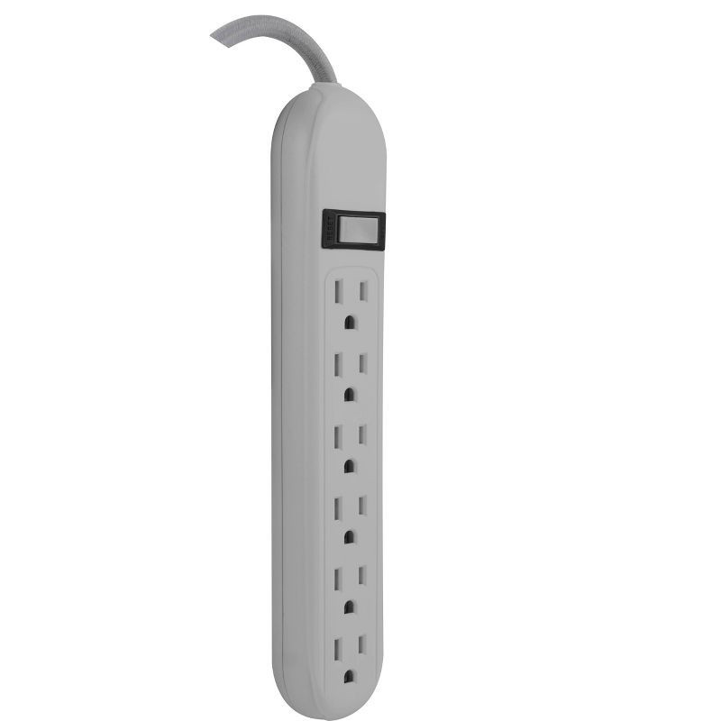 slide 2 of 6, Cordinate 6 Outlet Grounded Power Strip with 3' Braided Cord White/Gray, 1 ct