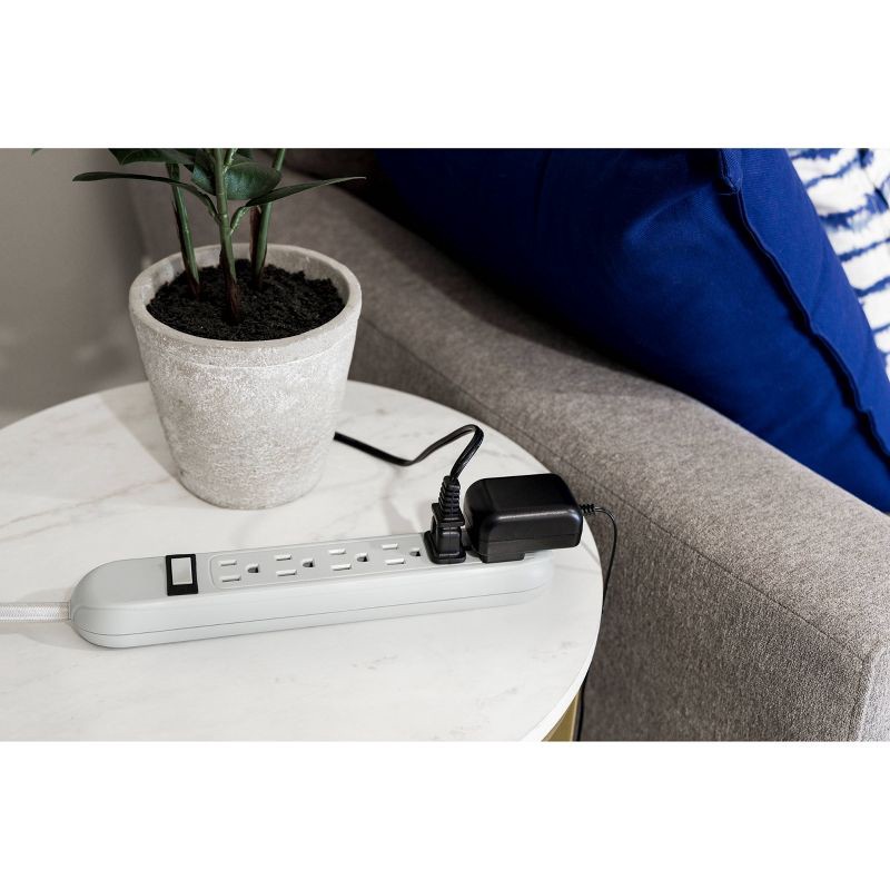 slide 3 of 6, Cordinate 6 Outlet Grounded Power Strip with 3' Braided Cord White/Gray, 1 ct