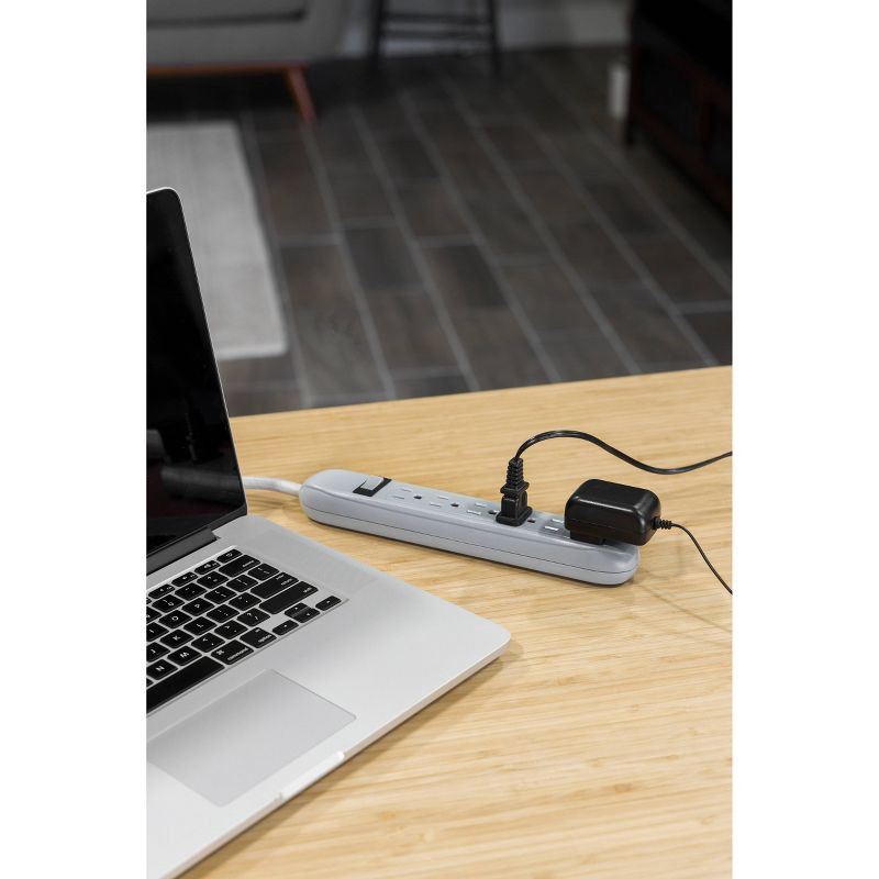 slide 4 of 6, Cordinate 6 Outlet Grounded Power Strip with 3' Braided Cord White/Gray, 1 ct